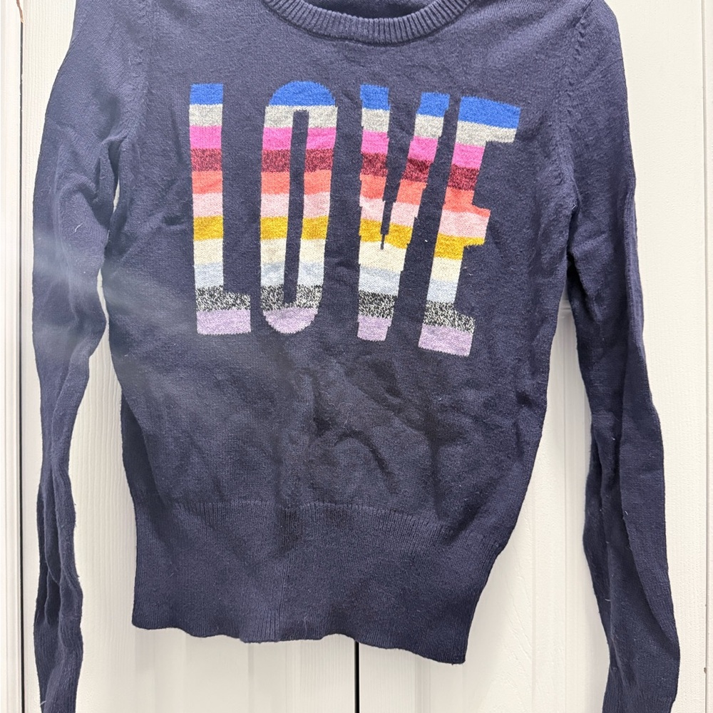 GAP Women's Navy Sweater with Multicolor LOVE Design